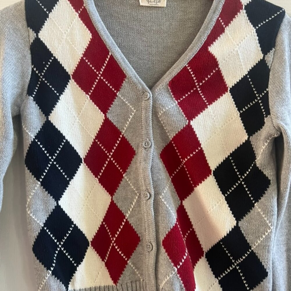 Brandy Melville John Galt Argyle Cardigan Sweater – One Size (XS/S) Gray/Blk/Red